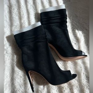 HALSTON HERITAGE Black Suede SANDRA High Heel Slouchy Open Toe Ankle Booties